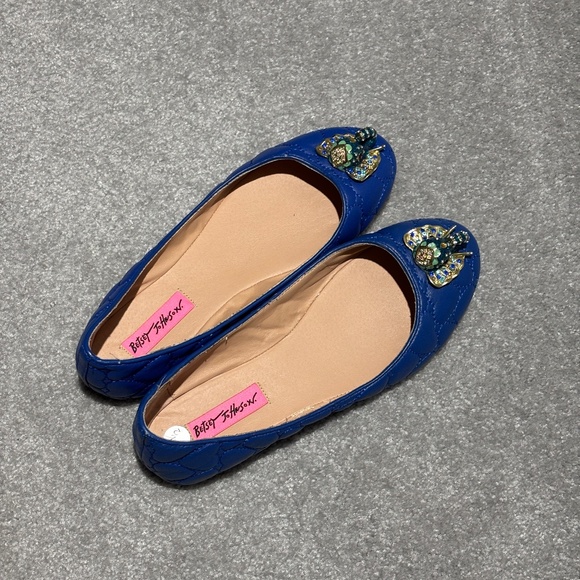 BNWOT Betsey Johnson blue leather heart quilt bejeweled elephant ballet flats - Picture 3 of 6